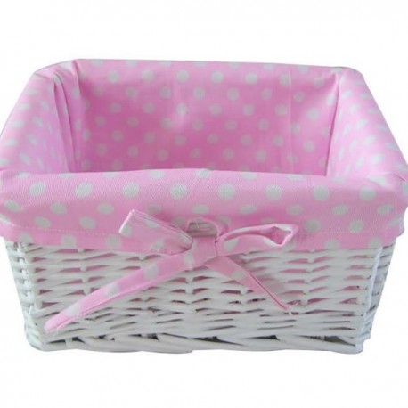 Painted basket with pink polka dot lining - small size 22 x17cm