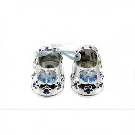 Zilveren schoentjes met kristal blauw