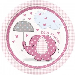 Umbrellaphants Baby Shower Pink 9'' plates - x8