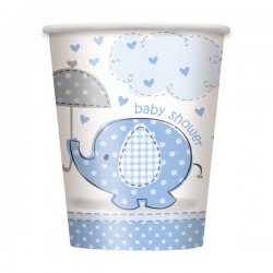 "Olifant" kartonnen bekertjes blauw voor Baby Shower x8