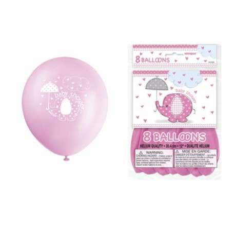 "Olifant" roze ballonnen voor Baby Shower x8