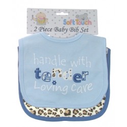 Baby 2pk 'Handle with care / Leopard print' velcro bibs Blue