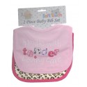 Baby 2pk 'Handle with care / Leopard print' velcro bibs Pink