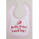 Roze slabbetje "Keep calm and feed me"