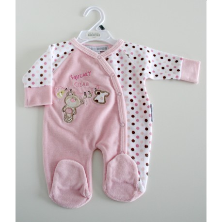 Baby Velour All in One "little bear" pink