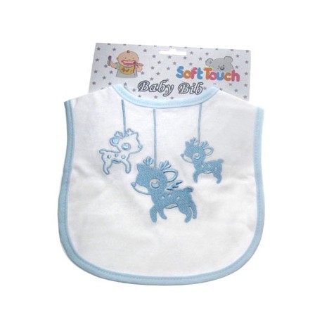 Cute Baby Cotton Bib with Embroidered Deer design blue