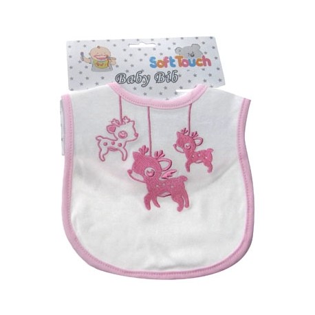 Cute Baby Cotton Bib with Embroidered Deer design pink