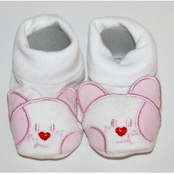 Cotton Twill Baby Bootees with kitten face pink