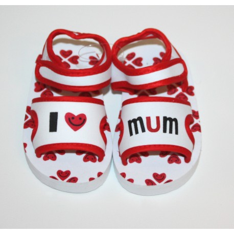 Sandalen "I love Mum" wit en rood