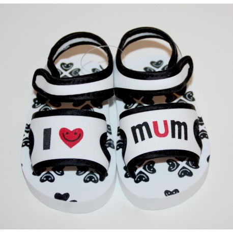 Sandalen "I love Mum" wit en zwart