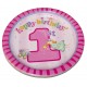 "1st Birthday" roze kartonnen bordjes x8 (22 cm)