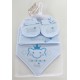 Embroidered prince hat, bib & bootees set blue