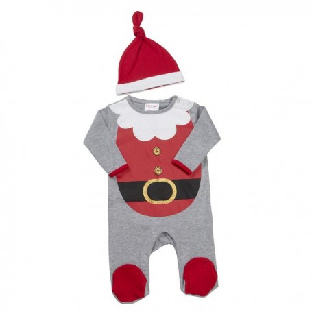 Pyjama "Père Noël" gris et rouge avec bonnet